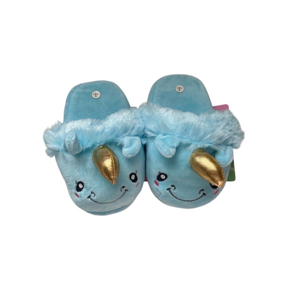Unicorn Plush Kids'  Slippers With Gold Horn & Soft Fabric - LG 4/5